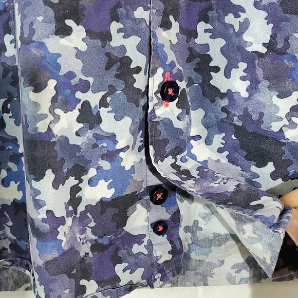 Jared Lang Men's/Unisex Blue Camo Button-Up Long Sleeve Dress Shirt - Size S/2 - Picture 7 of 12